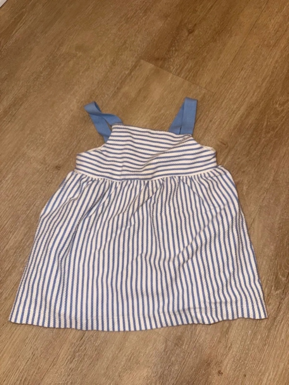 Blue & White Striped Waffle-Textured Dress – 9-12M